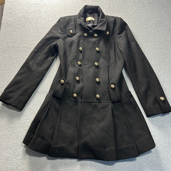 Honee Jackets & Blazers - Peacoat Fit Flare Jacket Womens M Black Military Coat Gold Button Double Breast
